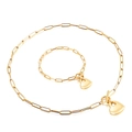 Set gioielli dorati in acciaio titanio con catena a graffetta e ciondoli a cuore - Set Oro (KS136636-Z)