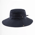 Dark blue wide brim sun hat for men with breathable mesh side panels and chin strap - 55-59cm (Adjustable) / Navy Blue