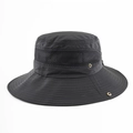 Breathable dark grey wide brim sun hat with mesh vents and snap buttons for outdoor use - 55-59cm (Adjustable) / Black