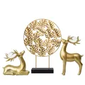 Goldenes Gitter und Hirschfiguren-Set für moderne und luxuriöse Wohnzimmerdeko - Großer Schirm + Goldener Hirsch (mit Kristallkugel)