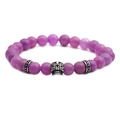 Pulsera de cuentas de ágata púrpura con calavera vintage de acero inoxidable - Plateado