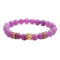 Pulsera de cuentas moradas de 8mm con calavera dorada y anillos de metal estilo retro - Dorado