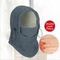 Deep grey winter cycling face mask with thick cream fleece lining and drawstring - Fleece Lined Grey