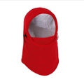 Red fleece balaclava with warm white sherpa lining and adjustable drawstring hood - Fleece Lined Red