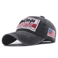 Distressed dark grey washed cotton baseball cap with vintage American embroidery - Black