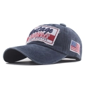 Distressed navy blue washed cotton baseball cap with vintage American embroidery - Navy Blue