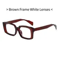 Modern square sunglasses featuring transparent brown tea frames and clear fashion lenses - Brown Frame Clear Lens Anti Blue Light