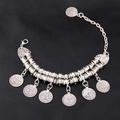 Vintage silver dual-use anklet bracelet with carved bohemian coin charms and double chains - Silver Coin Style (F159)