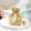 Champagne velvet wedding favor bag with tassel and gold 'Double Happiness' metal tag - Champagne