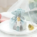 Elegant light blue velvet wedding favor bag with tassel drawstring and golden charm - Light Blue
