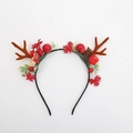 Christmas reindeer headband with brown antlers, red berries, and pine cones - Red Flowers with Pinecone and Green Leaves / 5#