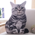 3D realistic black and white tabby cat plush pillow toy with vivid printing detail - Tabby Cat