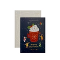Navy blue vintage 3D Christmas card with cocoa cup design and cream envelope - Hollow Snow Cup