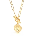 Collier chaîne trombone doré avec fermoir en T et pendentif pièce portrait Elizabeth II - Collier Or