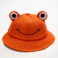 Orange children's frog bucket hat with 3D eyes and embroidered smile face - 56-58cm / Orange