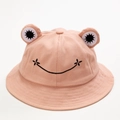 Pink frog themed kids bucket hat featuring 3D eyes and cute embroidered smile design - 56-58cm / Pink