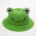 Green frog-shaped cotton fisherman bucket hat with cute 3D eyes and smile embroidery - Green