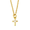Minimalist gold cross necklace with central white zircon on thin O-chain for women - Cross