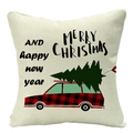Linen Christmas pillow case with red plaid car and merry christmas text - Plaid Car and Tree (YMD34-11)