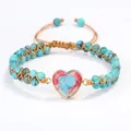Handmade heart emperor stone wrap bracelet with turquoise beads and adjustable cord - Turquoise Color (2938)