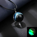 Glow-in-the-dark double-sided galaxy glass sphere necklace with black leather cord - Luminous Style 13