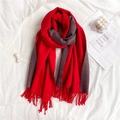 Thick warm double-sided scarf in red and deep purple with tassel details - Red and Grey