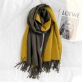 Thick warm scarf in olive green and yellow double-sided design with fringe edge - Ginger Yellow + Green