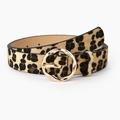 Cintura larga leopardata da donna con fibbia circolare dorata con texture unica - Stampa leopardata