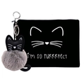 Neceser negro de gato con frase 'I'M SO PURRRfEct' y llavero de pompón de peluche gris - Estilo de Estampado de Gato (fxhzb767PGS)