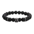 Pulsera de piedra de lava negra de 8 mm con dije de calavera plateada para hombre estilo - Piedra de Lava Color Acero