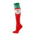 Christmas compression socks with Santa Claus pattern and green ribbed top finish - Santa Face Circle