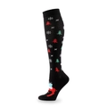 Black Christmas compression socks with red green holiday trees and white snowflakes - Black Base Little Deer