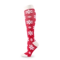 Christmas compression socks with red knit and white snowflake pattern for holiday sports - Pink Base Snowflake