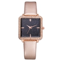 Women's square rose gold quartz watch with starry sky dial and crystal bezel - Champagne Gold Honeycomb Texture