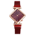 Reloj de cuarzo para mujer con esfera de rombo burdeos y correa magnética de oro rosa - Rojo