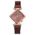 Women's diamond-cut quartz watch with brown sunray dial and magnetic rose gold mesh band - Coffee