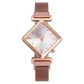 Women's rose gold quartz watch with a unique rhombus dial and magnetic mesh strap - Rose Gold