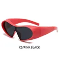 Steampunk futuristic wrap around sunglasses with coral pink textured frame and black lenses - Pink Frame Dark Grey Lens