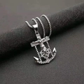 Colgante de ancla y cruz de plata con diamantes de imitación en cadena de caja fina - Colgante Individual Color Plata