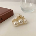 Pince à cheveux élégante en résine transparente avec perles blanches de style coréen - Pince à 3 perles