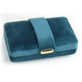 Portable peacock blue velvet jewelry box with gold metal clasp for travel storage - Lake Blue