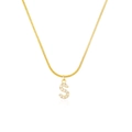 Macro shot of gold snake chain with a crystal-studded letter S pendant and soft reflection - Letter S