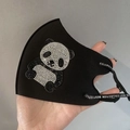Black ice silk sunscreen mask with sparkling rhinestone panda pattern and logo strap - Panda