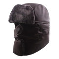 Colbacco invernale in pelle nera con fodera in peluche e maschera facciale - Stile Maschera con Valvola di Respirazione / Marrone