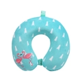 Mint green memory foam unicorn neck pillow with flamingo print and secure snap fastener - Green Flamingo