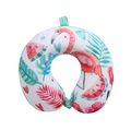 Tropical style unicorn U-shaped memory foam neck pillow with flamingo print and green handle - Watermelon Flamingo
