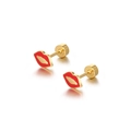 Mini red lip titanium steel stud earrings with gold plating for women and men - Red (Single Piece)