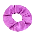 Close-up of a purple satin scrunchie showing the smooth silk-like texture and folds - Medium Purple