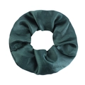 Macro detail of dark green satin scrunchie showing glossy fabric texture and pleats - Dark Green