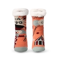 Orange Christmas slipper socks with white fleece lining and anti-slip snowmen pattern - Orange Pink Snowman